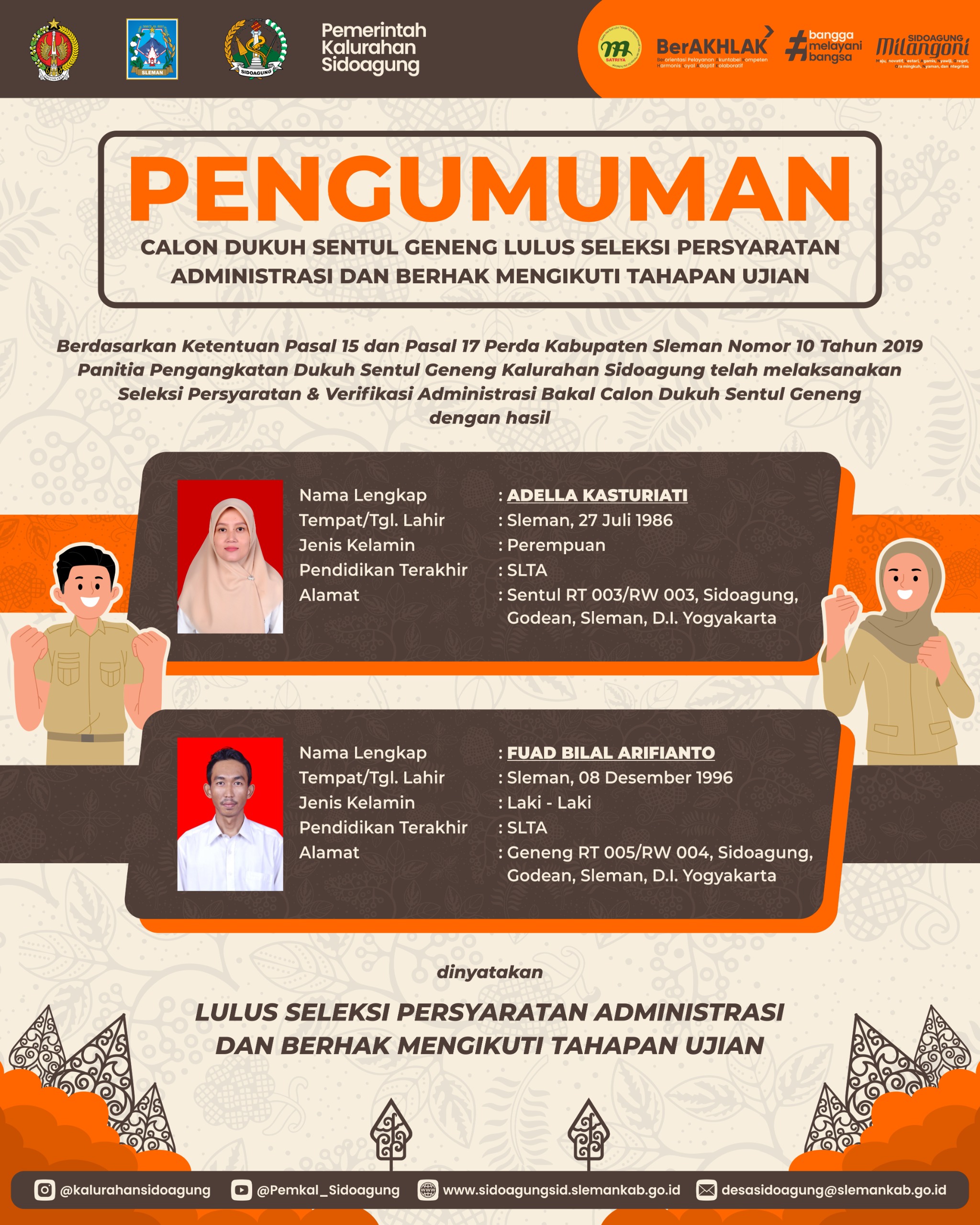 PENGUMUMAN BAKAL CALON DUKUH SENTUL GENENG