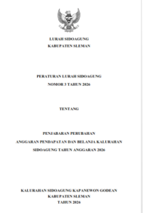 PERATURAN LURAH NOMOR 3 TAHUN 2026 TENTANG PENJABARAN PERUBAHAN APBKAL SIDOAGUNG TAHUN 2026